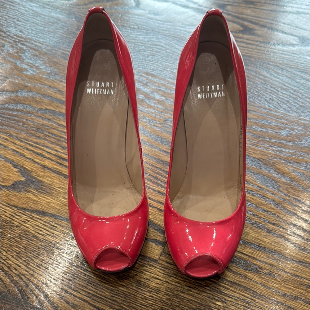 Stuart Weitzman Women's 7 1/2 Barbie Pink Peep Toe Heels